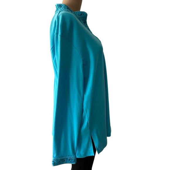 Quacker Factory Aqua XL Pullover Sequence Top - Picture 3 of 10